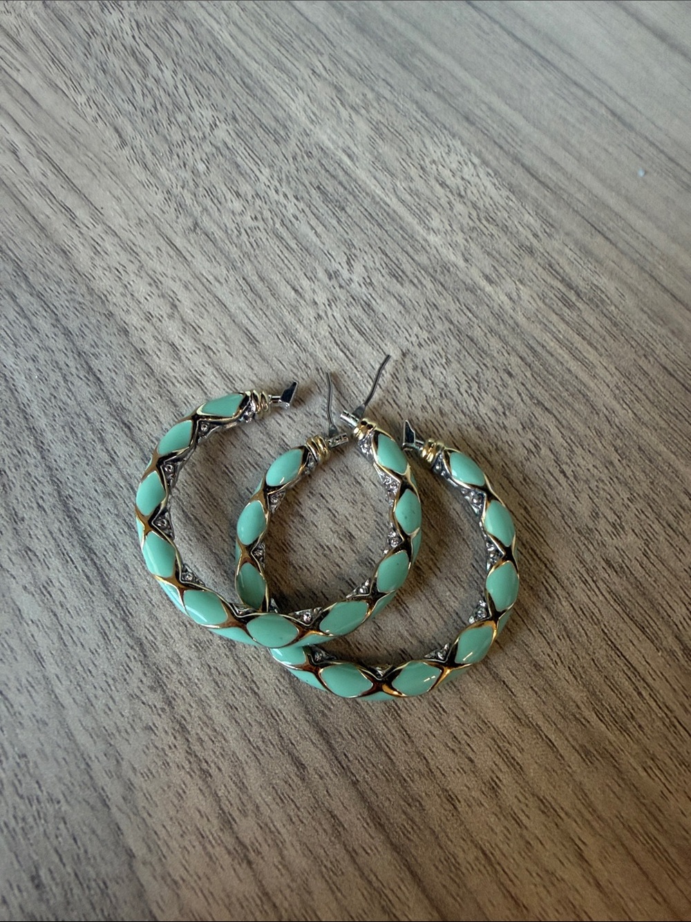 Gold-Tone Hoop Earrings with Mint Green Enamel Accents
